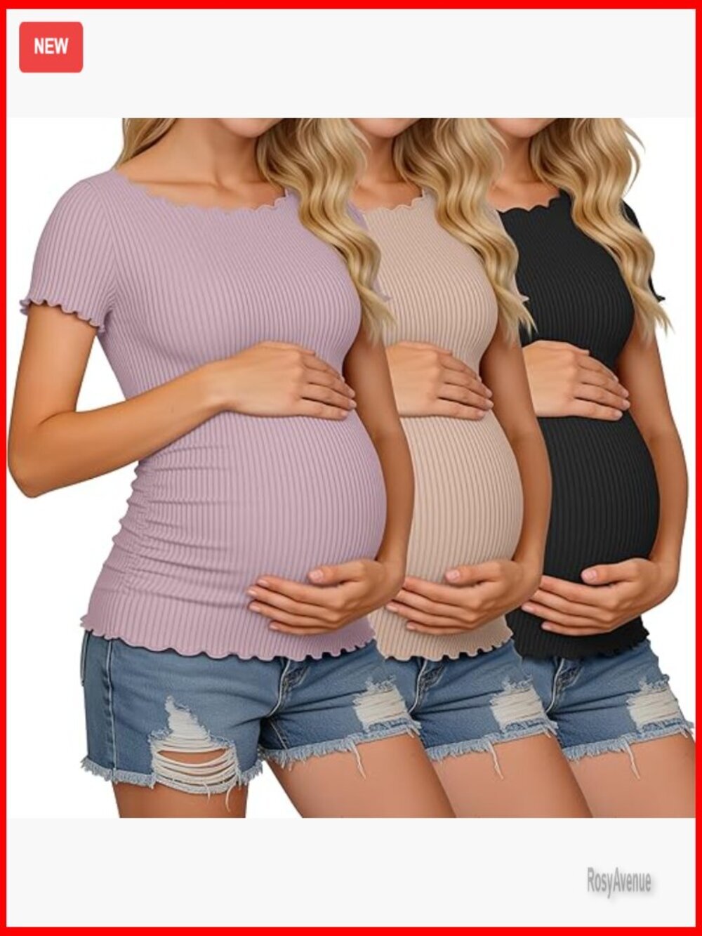 3 Pack Maternity Tops Cotton Spandex Side Ruched Boat Neck Short Sleeve